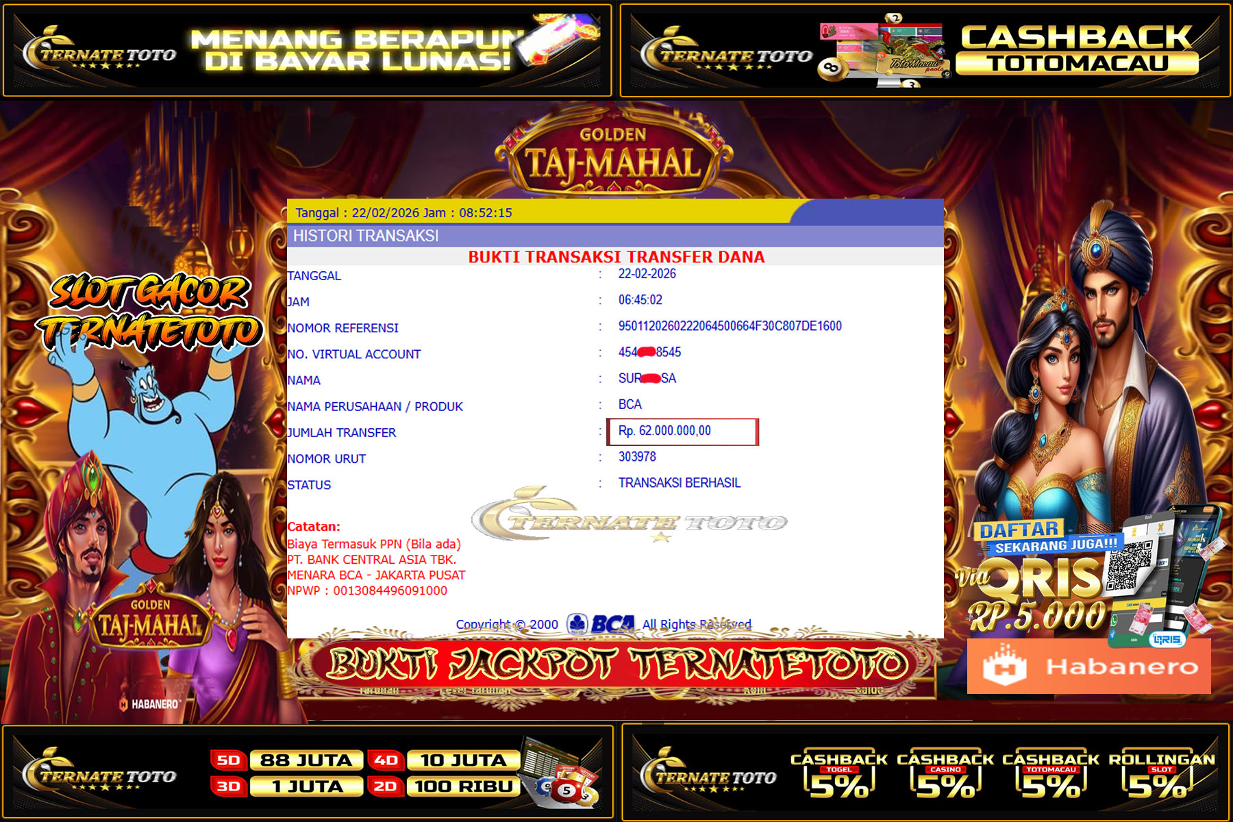 TERNATETOTO - GOLDEN TAJ-MAHAL HABANERO Rp.62,000,000,-